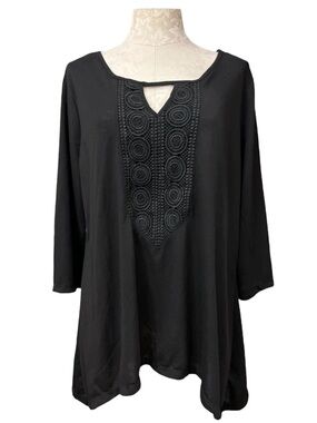 NWT Karen Brooks Black Crochet Lace Keyhole Tunic Top Blouse Plus Size 1X